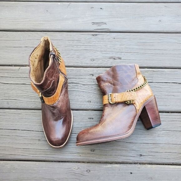 Lucchese Spirit Rachel 2 Tone Brown Tan Leather Harness Western Cowgirl Boots - Picture 9 of 9